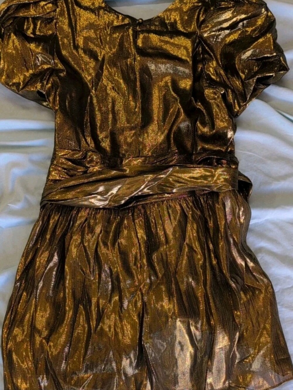 LoveShackFancy NWT Gold Metallic Mercy Mini Dress Size 10 - Picture 5 of 6